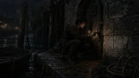 Illustration of Leaf picking a lock beside the river at Blackwater Quay