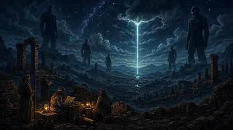 Pixel-art illustration for the Book of Enoch and the Watchers