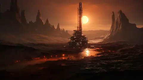 machine drilling into an alien planet