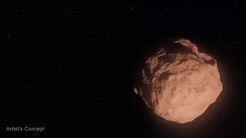 NASA artist's impression of a reddish icy object beyond Neptune against a field of stars