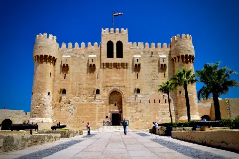 Qaitbay Fort on Alexandria's Mediterranean waterfront, at the former site of the ancient lighthouse.