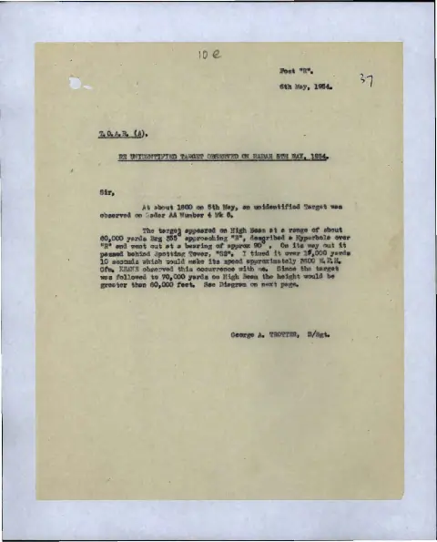 George A Trotter's 6 May 1954 report of an unidentified target on Woomera radar