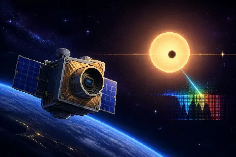 Concept illustration of a small satellite observing a transiting exoplanet and its host star