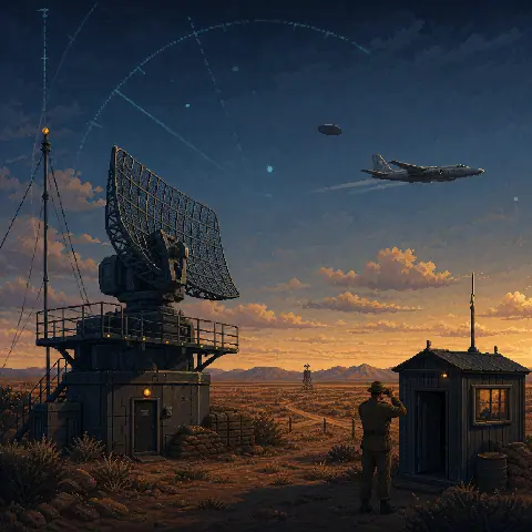 Woomera radar post, Canberra bomber and an ambiguous circular object